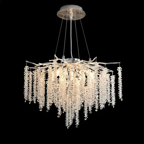 Vista 20 de Candelabro de Cristal Rama de Árbol Dorado Gota de Lluvia Redonda Lámpara Colgante con Borla Luminaria de Techo Colgante para Dormitorio Sala