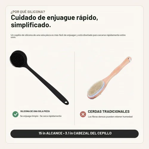 Vista 7 de Depurador corporal de silicona, depurador de espalda de mango largo para cuerpo, cepillo de espalda para ducha, exfoliante corporal Negro