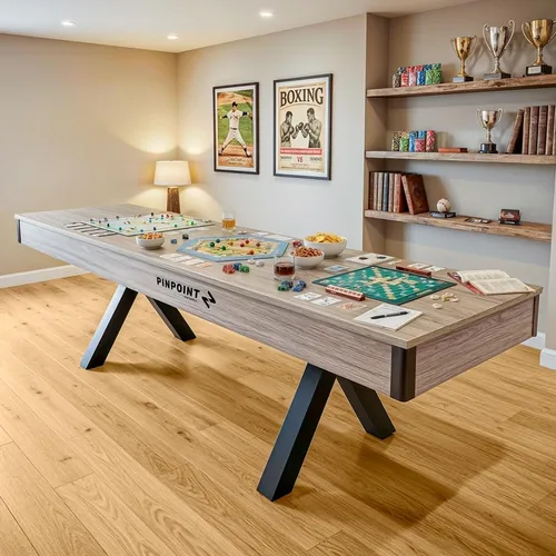 Vista 6 de PINPOINT Juego de mesa de tejo 2 en 1, mesa de tejo de tamaño completo de 9 pies con conversión de mesa de comedor, discos, cera y cepillo