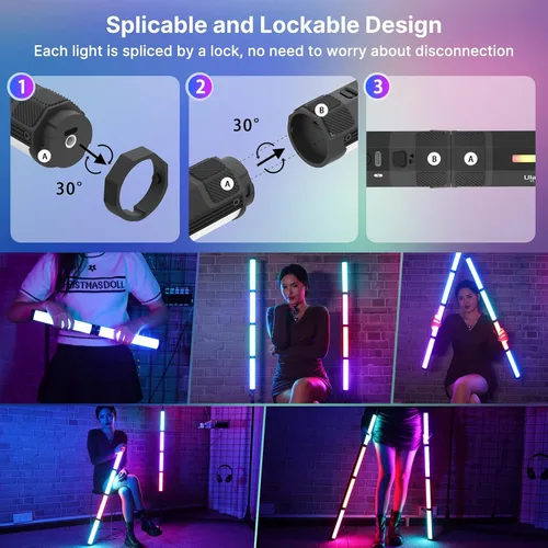 Vista 4 de ULANZI VL110 varita de luz RGB, luz de mano LED para cámara tubo de video, barra de luz, 2500-9000K ajustable, batería de 2600mAh CRI 95+