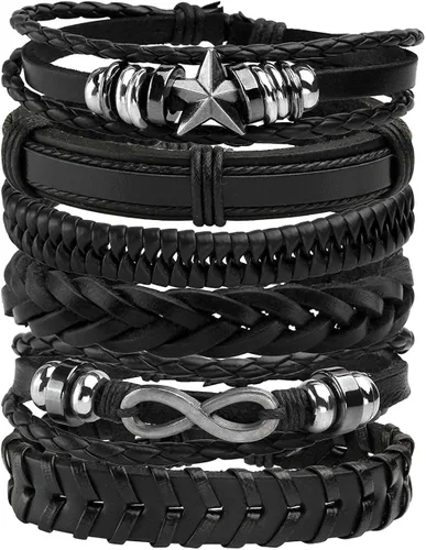 Vista 8 de Manfnee - Pulsera trenzada de cuero para hombres y mujeres ajustable