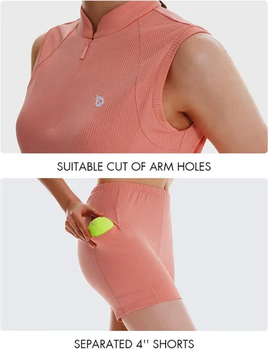 Vista 3 de BALEAF Vestido de tenis para mujer sin mangas con 4 bolsillos pantalones cortos interiores UPF 50 media cremallera vestido deportivo deportivo