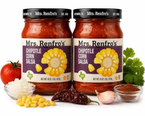 Vista 4 de Mrs. Renfro's Chipotle Corn Salsa, 16 oz Jars (Pack of 4) – Gluten Free Smoky Chipotle Salsa with Sweet Corn & Tomatoes – Texas-Style Salsa for