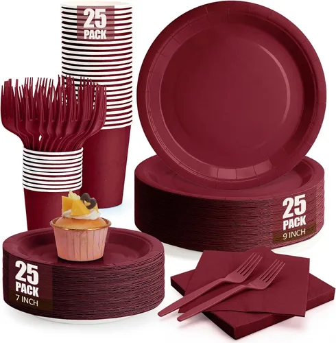 Vista 17 de Platos y servilletas de papel negro, platos desechables para fiestas, incluye platos de 7 y 9 pulgadas, tazas, servilletas, tenedores, suministros