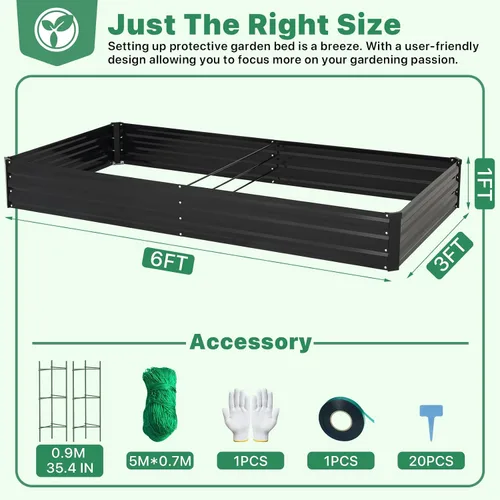 Vista 2 de ONCEMORE Cama de jardín elevada galvanizada para verduras, flores, hierbas, kit de cama de jardín elevada de metal con 2 jaulas de tomate, guantes