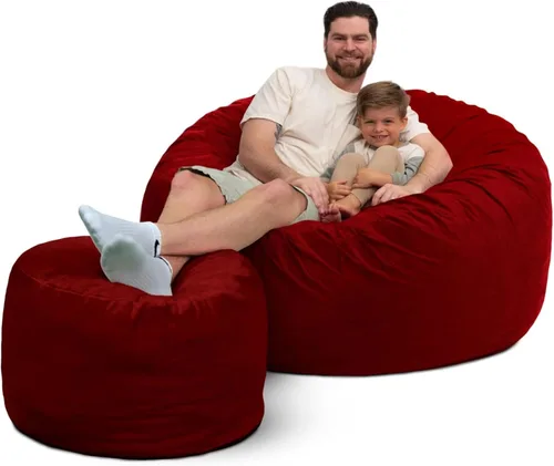 Vista 8 de ULTIMATE SACK 5000 Silla Puf de 5-Pies con Reposapiés, Funda de Gamuza Negra – Tumbona de Espuma de Gran Tamaño, Asiento de Suelo, Sofá Pequeño