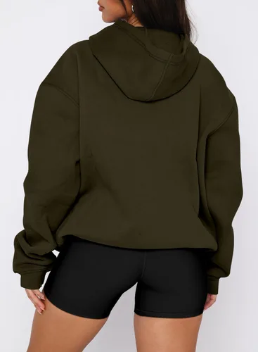 Vista 52 de onlypuff Sudadera casual con capucha para mujer, de manga larga, con bolsillo de canguro, hombro caído