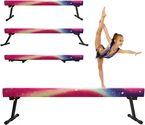 Vista 15 de Viga de equilibrio ultrasimple ajustable y plegable de 6 pies, equipo de gimnasia de suela sintética de piso alto y bajo, sin necesidad de Starlight