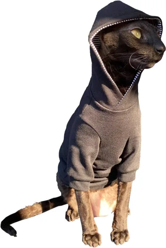 Vista 8 de Sphynx Cat - Sudadera con capucha gris oscuro, ropa para gatos desnudos y sin pelo (talla S)
