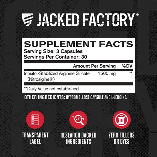 Vista 6 de Jacked Factory Essentials - Potenciador de óxido nítrico, silicato de L-arginina patentado de 1500 mg para antes del entrenamiento para crecimiento