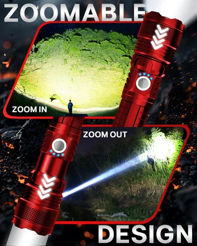 Vista 4 de Victoper Linternas LED Rojas, linterna táctica recargable de alto poder y alto lúmen súper brillante, 5 modos, con zoom, impermeable, luces de flash