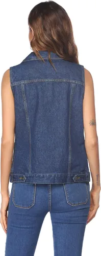 Vista 5 de Chaleco de mezclilla para mujer, casual, clásico, con bolsillos con solapa en el pecho