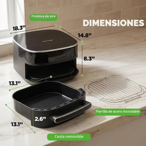 Vista 8 de NutriChef Freidora de aire extra grande de 6 cuartos con preajustes de cocción 11 en 1 Cesta extragrande para pizza de hasta 12 pulgadas