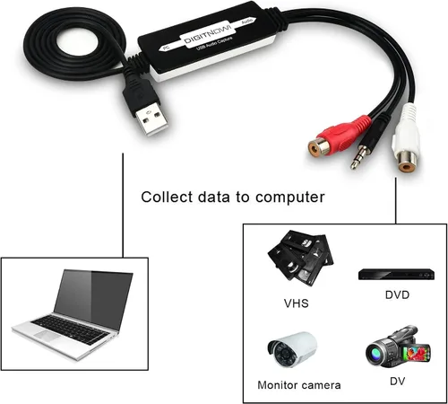 Vista 6 de DIGITNOW Tarjeta de captura de audio USB 2.0, convertidor de cassette, casete a digital, convertidor de casete a MP3, compatible con Mac y Windows