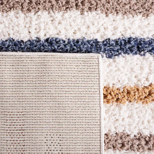 Vista 3 de SAFAVIEH Calico Shag Collection - Alfombra para pasillo, 2 pies 2 pulgadas x 8 pies, color marfil y dorado, diseño a rayas, no desprende pelusa