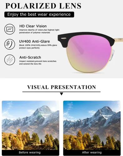 Vista 12 de AEVOGUE Gafas de sol polarizadas para mujeres y hombres semi marco retro gafas de sol AE0369