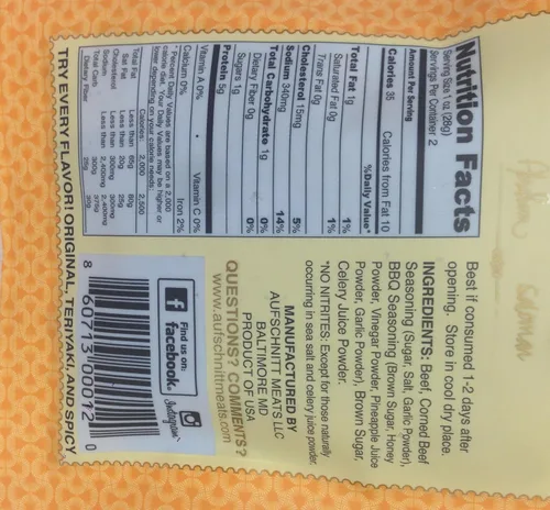 Vista 2 de aufschnitt Cecina de buey BBQ Sin Gluten 2 oz. Pack de 3.