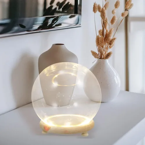 Vista 4 de EXCEART Cúpula de cristal con base de madera de 4 pulgadas transparente para decoración del hogar con contenedor de flores preservadas con luz LED