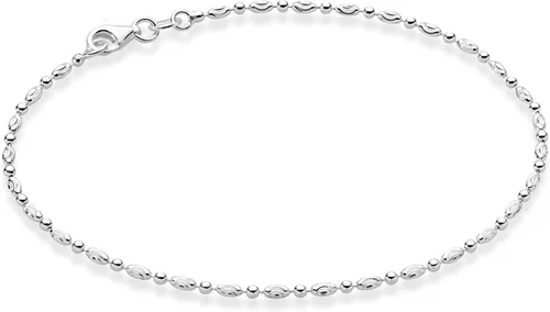 Vista 9 de Miabella Tobillera de cadena de cuentas de plata de ley 925 con corte de diamante ovaladas y redondas para mujer, fabricada en Italia