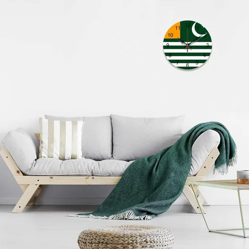 Vista 3 de The Flag of Cashmir - Reloj decorativo patriótico, funciona con pilas, 9 pulgadas, silencioso, sin tictac, números arábigos, decoración moderna