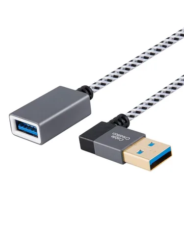 Vista 10 de CableCreation Cable de extensión USB 3.0 corto de 1 pie, cable extensor USB macho a hembra en ángulo izquierdo, USB 3.0 de 90 grados para VR