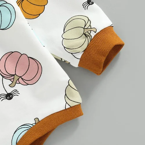 Vista 6 de Traje de Halloween para bebé y niña, camiseta y pantalones divertidos de fantasma, manga larga, cuello redondo, ropa linda