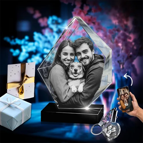 Vista 9 de 3D innovation Foto de cristal 3D, regalos conmemorativos personalizados para mamá, papá, esposa, hombres, mascotas, detalle de cristal grabado
