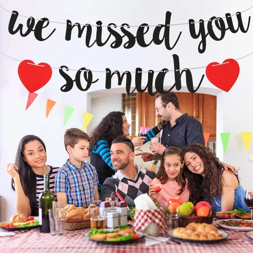 Vista 4 de Cartel de bienvenida a casa, pancarta con texto en inglés "We Missed You So Much", decoración de bienvenida para familia, reunión, amigos