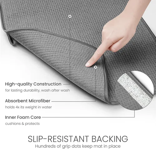 Vista 2 de Bellemain Tapete XXL para platos de 24 x 17 pulgadas (el tapete más grande) de microfibra, súper absorbente (gris)