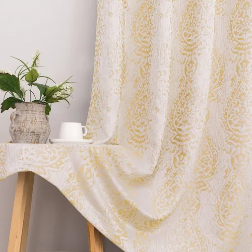 Vista 7 de Mrs.Naturall Cortinas Doradas de Lujo para Dormitorio, Cortinas con Patrón de Medallón Damasco para Cocina Baño Sala de Estar 63 Pulgadas de Largo