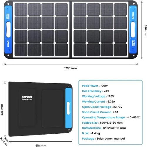 Vista 7 de XTAR Panel solar SP100 de 100 W, panel solar portátil de energía solar, panel solar plegable con cargador independiente, panel de energía solar
