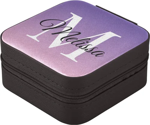 Vista 3 de Estuche de joyería de viaje personalizado de piel sintética con degradado morado caja de joyería portátil personalizada organizador de viaje caja