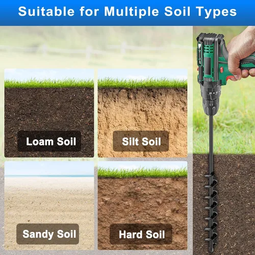 Vista 7 de Broca de taladro de jardín para plantar 1.6 x 32 pulgadas, broca negra para excavadora de agujeros, taladro de suelo para plantar bulbos, flores