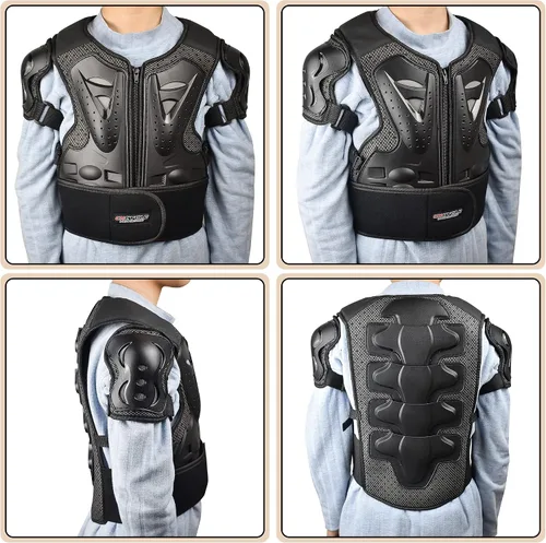 Vista 5 de Traje de armadura de moto para niños, equipo de protección para moto cross, chaleco protector para niños con almohadillas protectoras para codos
