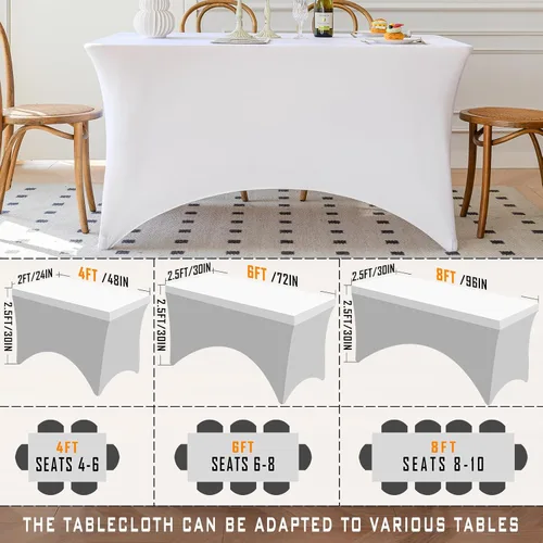 Vista 13 de Famstar Paño de Mesa Negro de 4 Pies de Elastano, Paño de Mesa Ajustado para Mesas Rectangulares, Fundas Elásticas Lavables Sin Arrugas