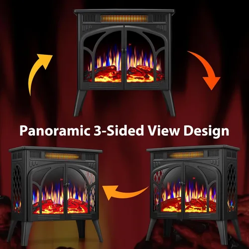 Vista 4 de ZAFRO Calentador eléctrico de chimenea de 24 pulgadas, 5100 BTU independiente con control remoto y temporizador, color de llama ajustable, 500 Negro