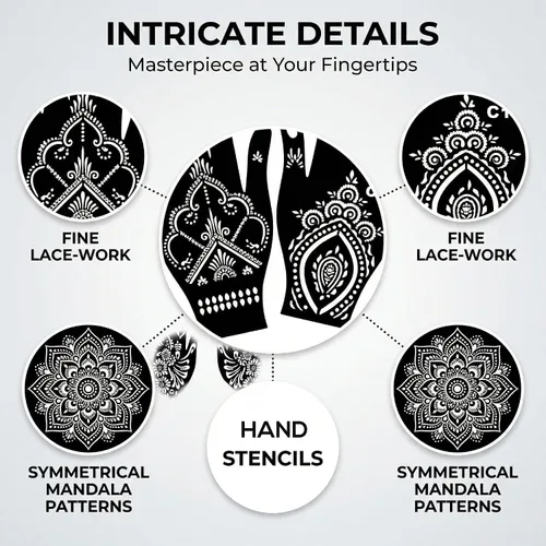 Vista 6 de Kotbs 32 hojas de plantillas de tatuaje de henna para manos, antebrazo, pintura facial, arte corporal, plantillas de tatuaje de flores con purpurina