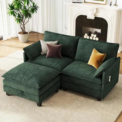 Vista 19 de Sofá modular moderno en forma de L de 106 pulgadas, sofá nube de felpilla con otomana de almacenamiento, sofás de asiento profundo con bolsillo Verde