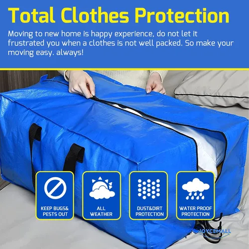 Vista 2 de Juego de 4 bolsas de mudanza extragrandes resistentes, de plástico reutilizable XL, bolsas de almacenamiento con correas de mochila y asas fuertes