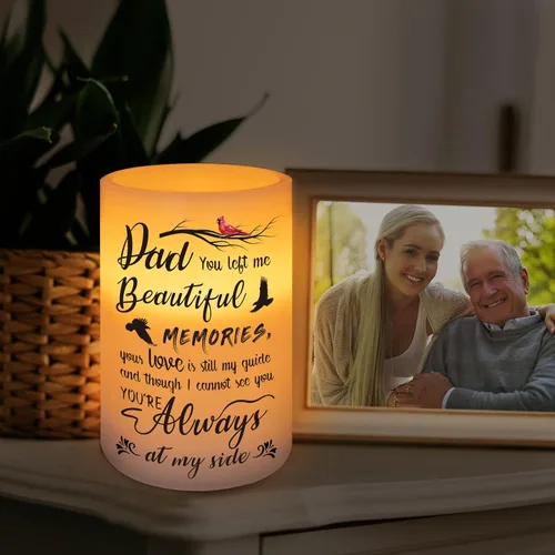 Vista 2 de Vela conmemorativa sin llama, luz LED de cera real con temporizador, regalo de condolencias por pérdida de padre, 6 x 4 pulgadas