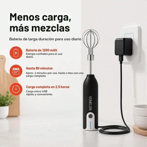 Vista 2 de Batidora de mano eléctrica con varillas Batidora de huevos recargable inalámbrica de mano con 2 cabezas de mezcla de acero inoxidable Batidora