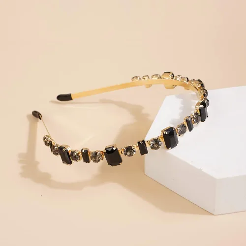 Vista 4 de Wiwpar Diademas de diamantes de imitación para mujeres y niñas, bandas elásticas para la cabeza delgadas con diamantes de imitación vintage, Negro