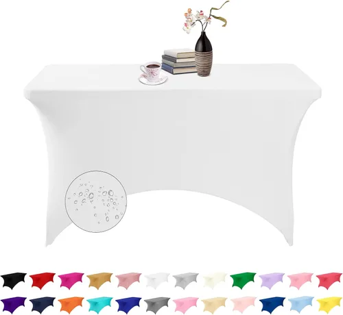 Vista 141 de Paquete de 2 fundas de mesa de elastano impermeables para mesas rectangulares, 6 pies, negras, elásticas, resistentes a manchas, para todas