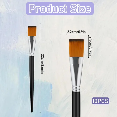 Vista 2 de 10 pinceles planos de pintura acrílica de 1 pulgada, pincel de pintura para acuarela, pintura al óleo, acrílico, arte de uñas, manualidades, pintura