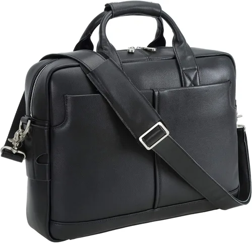 Vista 9 de Polare - Maletín de cuero para hombre, bolsa de mensajero de viaje de negocios de 15.6 pulgadas, cremallera metálica YKK