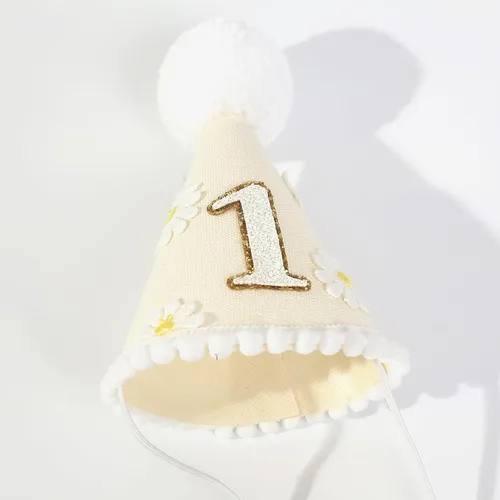 Vista 7 de Sombrero de cono de margarita hecho a mano, diadema floral única para fiestas de cumpleaños
