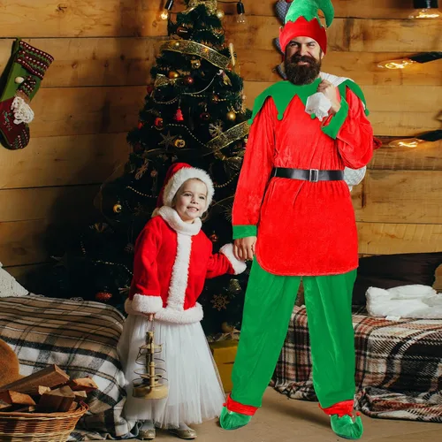 Vista 7 de Hicarer Man Adult Christmas Elf Costume Set for Santa's Helper Dress up Outfit with Elf Hat Shoes Belt
