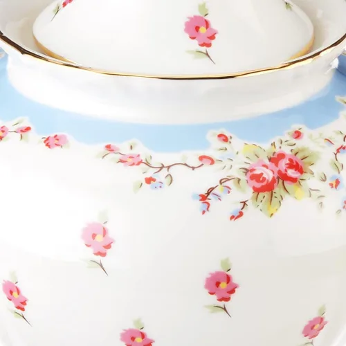 Vista 3 de Gracie China - Tetera vintage de porcelana azul rosa (5 tazas)