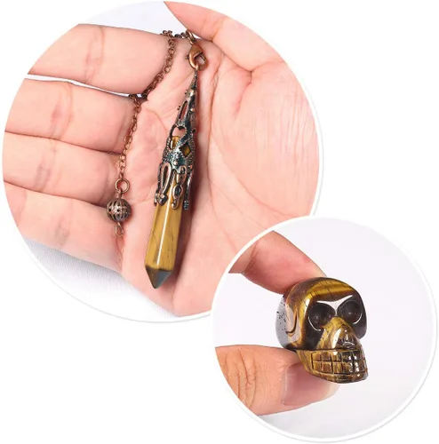 Vista 3 de Rockcloud Péndulo de punto de cristal energético y piedra curativa humana Reiki Skull Figurine Kits de meditación para adivinación radiestesia