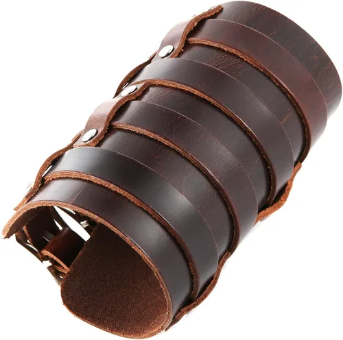 Vista 4 de HZMAN Brazalete ancho de cuero con triple correa para hombre, con hebilla y cierre de brazo, 4 filas, Cuero